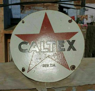 Rare Vintage 1930 ' s Old Antique Caltex Oil Porcelain Enamel Sign Board 11