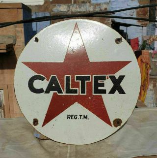 Rare Vintage 1930 ' s Old Antique Caltex Oil Porcelain Enamel Sign Board 2