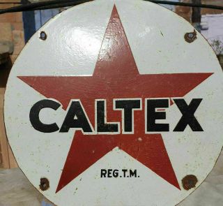 Rare Vintage 1930 ' s Old Antique Caltex Oil Porcelain Enamel Sign Board 3