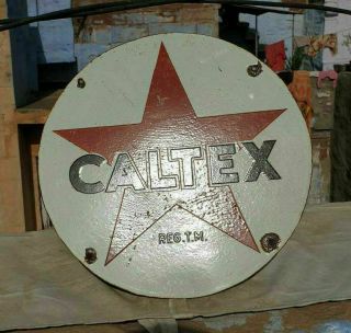 Rare Vintage 1930 ' s Old Antique Caltex Oil Porcelain Enamel Sign Board 5