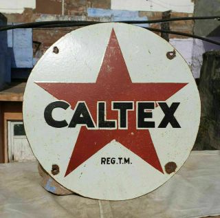 Rare Vintage 1930 ' s Old Antique Caltex Oil Porcelain Enamel Sign Board 6