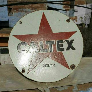 Rare Vintage 1930 ' s Old Antique Caltex Oil Porcelain Enamel Sign Board 7