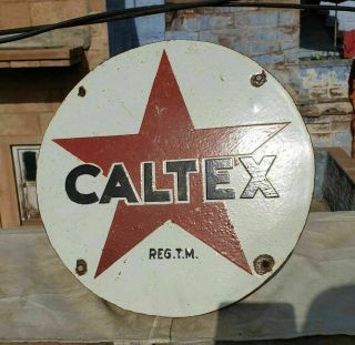 Rare Vintage 1930 ' s Old Antique Caltex Oil Porcelain Enamel Sign Board 8