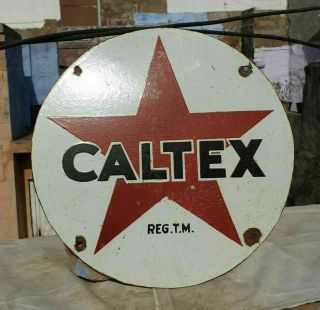 Rare Vintage 1930 ' s Old Antique Caltex Oil Porcelain Enamel Sign Board 9