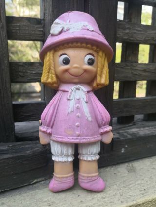 Vtg Rubber Raggedy Ann Pink Squeaky Toy Doll Figure 7 3/4 " Tall Sanitoy Squeaks