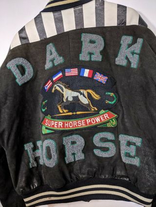 Vtg Varsity Letterman Jacket sz L 80s Dark Horse Hanski Rare Leather Patches 3