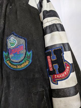 Vtg Varsity Letterman Jacket sz L 80s Dark Horse Hanski Rare Leather Patches 5