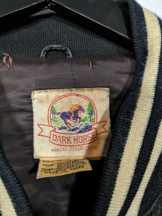 Vtg Varsity Letterman Jacket sz L 80s Dark Horse Hanski Rare Leather Patches 6