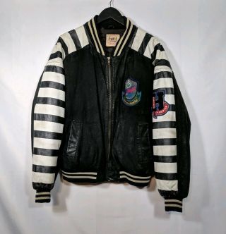 Vtg Varsity Letterman Jacket sz L 80s Dark Horse Hanski Rare Leather Patches 7