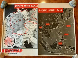 1945 Ww2 Military Newsmap Poster Soviets Enter Berlin 23.  5 X 17.  5 " D/s
