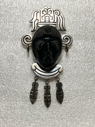 Vintage Tribal Large Taxco Mexico Sterling Silver Brooch/pendant 66 Grams