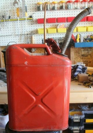 Vintage Red Jerry Gas Can,  5 Gallon With Spout