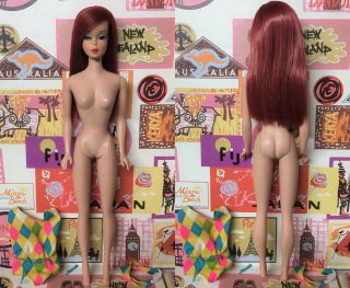 Yes it ' s Vintage Ruby Red Long Hair Color Magic Side Part Barbie Doll byApril 12