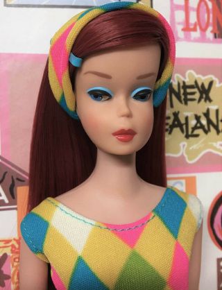 Yes it ' s Vintage Ruby Red Long Hair Color Magic Side Part Barbie Doll byApril 2
