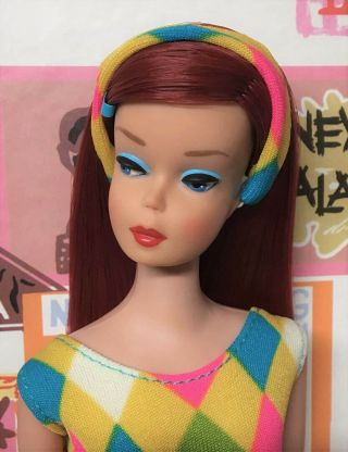 Yes it ' s Vintage Ruby Red Long Hair Color Magic Side Part Barbie Doll byApril 3