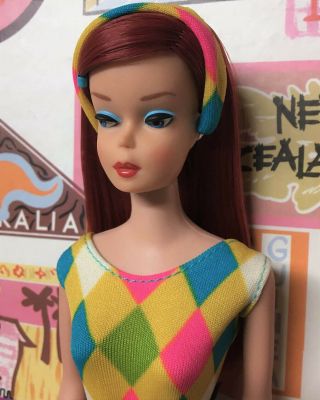 Yes it ' s Vintage Ruby Red Long Hair Color Magic Side Part Barbie Doll byApril 4