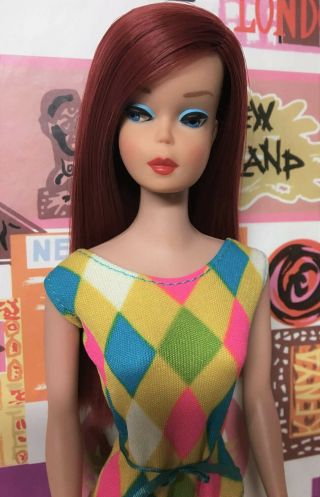 Yes it ' s Vintage Ruby Red Long Hair Color Magic Side Part Barbie Doll byApril 6