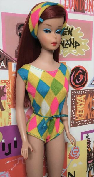 Yes it ' s Vintage Ruby Red Long Hair Color Magic Side Part Barbie Doll byApril 7