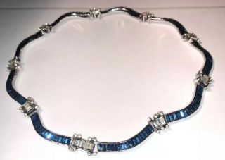 Vintage Rare Signed Jomaz Blue Rhinestone Choker Necklace