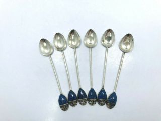Vintage Sterling Silver and Lapis Set of 6 Demitasse Spoons 2