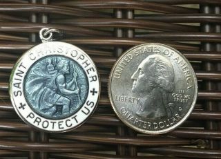 Vintage Sterling Silver Enamel St.  Saint Christopher Medal