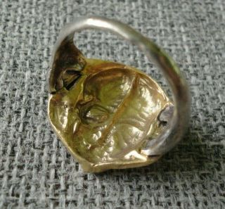 Antique Georgian Victorian Memento Mori Skull Silver Ring Inlaid 24K GOLD Plate 3