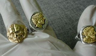 Antique Georgian Victorian Memento Mori Skull Silver Ring Inlaid 24K GOLD Plate 4
