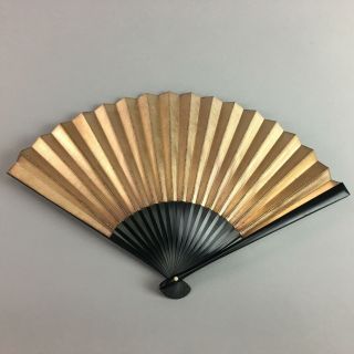 Japanese Folding Fan Vtg Sensu Paper Bamboo Gold Silver Black Lacquer 4d253