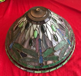 Vintage Dragonfly Design Tiffani Style Stained Glass Lampshade 21 Inches