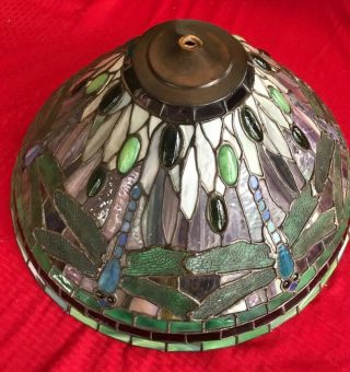 Vintage Dragonfly Design Tiffani Style Stained Glass Lampshade 21 Inches 2