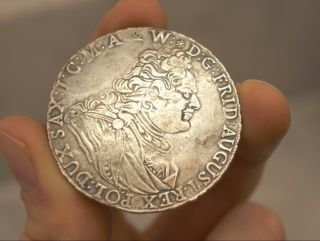 R4 Saxon Polish Kingdom Lithuania: Rare Silver Coin 1 Thaler Taler Vicarius 1745