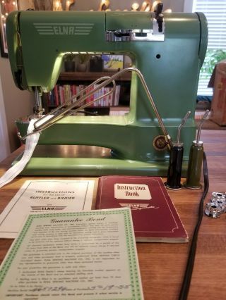 Vintage Green Elna Supermatic Sewing Machine Friction Pulley & Accessories