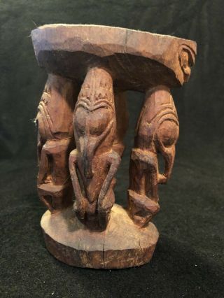 Vintage Papau Guinea Sepik Bird Man Wood Carved Souvenir Bowl Sculpture