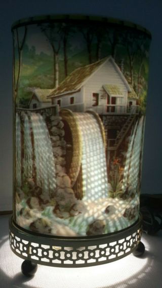VINTAGE ECONOLITE MOTION LAMP RARE OVAL OLD MILL (1961) HAND PRINTED SHADE 12