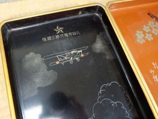 Ww2 Japanese Army Fighter Plane Pilot 3rd Regiment Lacquered Wood Serving Trays