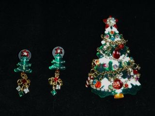 Lunch At The Ritz Christmas Pin/brooch Or Pendant W/earrings