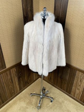 Vintage Neiman Marcus Cream Corduroy Mink W/ Fox Collar Fur Coat Jacket Xs 0 - 2