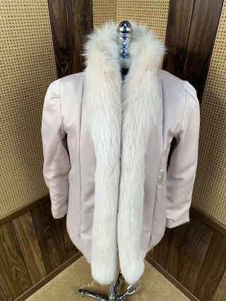 VINTAGE NEIMAN MARCUS CREAM CORDUROY MINK W/ FOX COLLAR FUR COAT JACKET XS 0 - 2 7