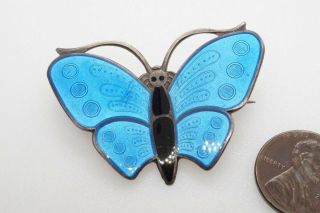 Vintage Norwegian Sterling Silver & Enamel Butterfly Brooch By Aksel Holmsen