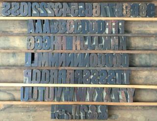 Vintage Wood Letterpress Print Type Block 96 Letter Number Punctuation 1 11/16 "