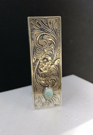 Vintage 800 Coin Silver Italian Lipstick Case W/ Turquoise Cabochon