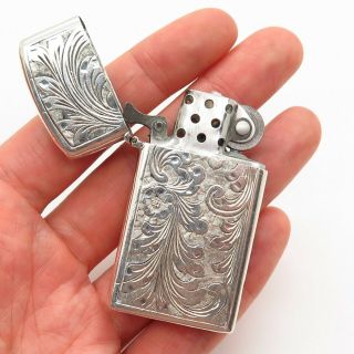 Zippo Mfg.  Co.  Vintage Sterling Silver Collectible Handmade Etched Case Lighter