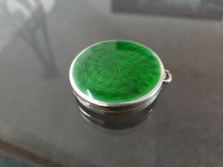 Solid Silver Rare Lime Green Enamel Pill Box 1920 Birmingham Crissford & Norris 3