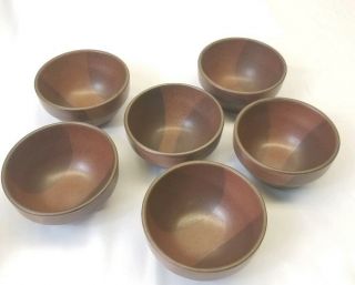 6 Small Heath Ceramic Pottery Vintage Brown Stripe Two Tone Custard Bowls