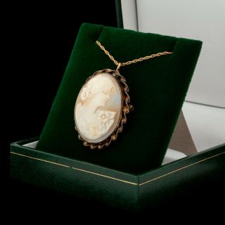 Antique Vintage Nouveau 14k Gold Filled Gf Etruscan Shell Cameo Pendant Necklace