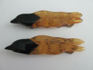 Vintage,  Authentic Bakelite Dress Clips,  Set Of 2,  Birds Beautifully Carved