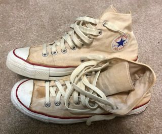 Vintage Converse Chuck Taylor High Tops.  Natural White.  Made In Usa Sz 10.  5