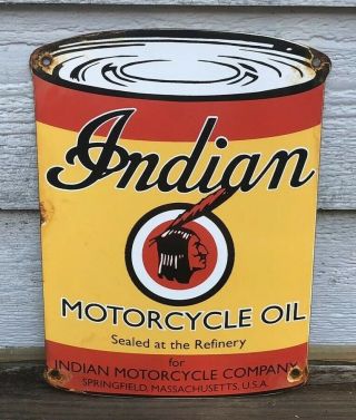 Indian Motorcycle Oil Can Porcelain Enamel Sign Vintage Style Dealer Advertising