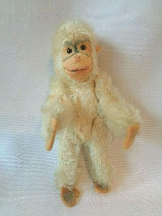 Vintage Steiff White Cream Mohair Monkey Jointed 5 " Silver Button On Foot