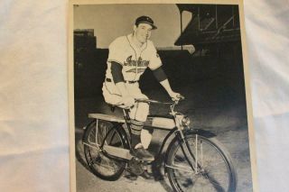 Vintage Black & White Photo of Mystery Cleveland Indians Baseball Player on Bike 3